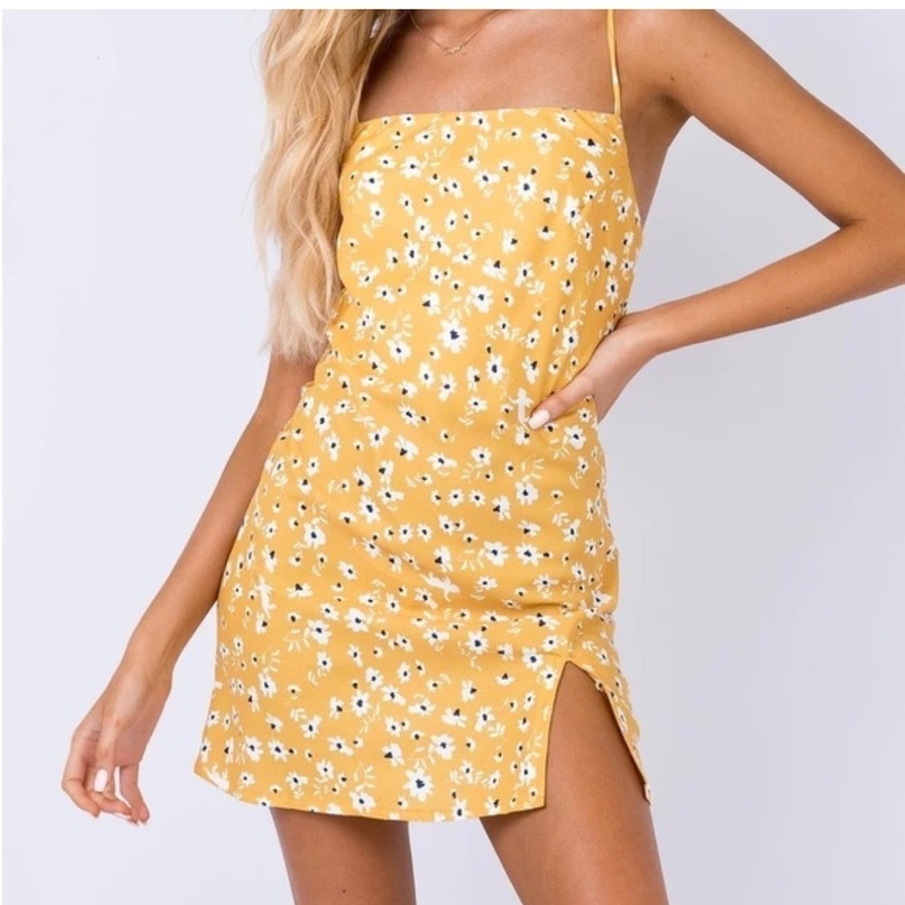 Princess Polly Dawson Slip Mini Dress Mustard Floral Dress